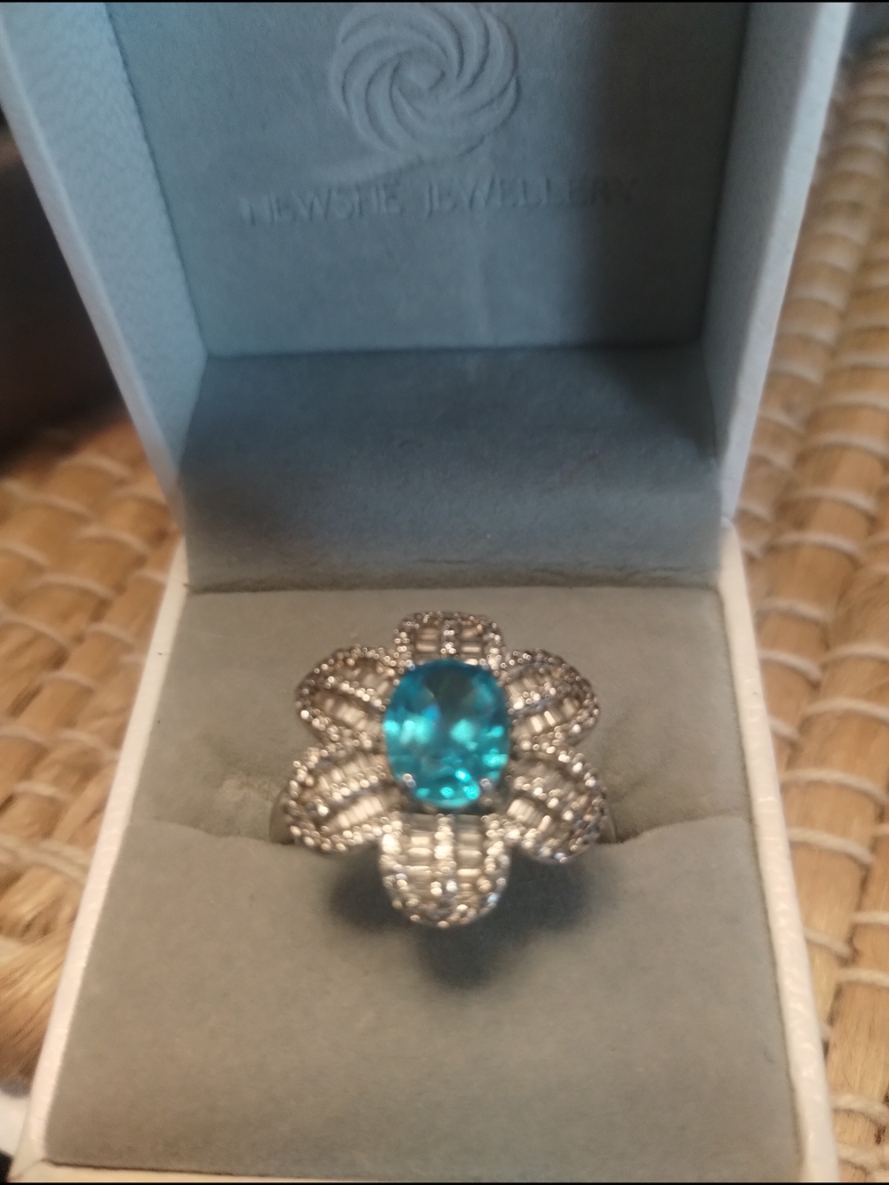 Neon Blue Apatite Floral Statement Ring .925